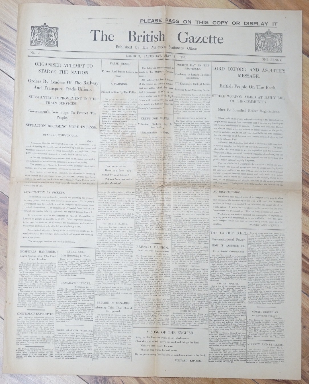 A selection of two British Gazette editions and ephemera